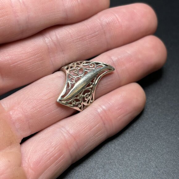 VTG Sterling Silver 925 Pierced Wavy Scroll Design Bold Statement Ring Size 7 - Picture 5 of 12